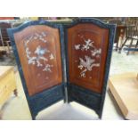 An oriental fire screen with bone decoration in flower and bird design