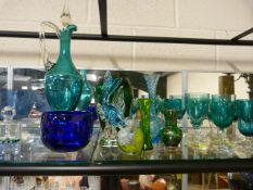 Large quantity of mainly blue coloured glassware etc