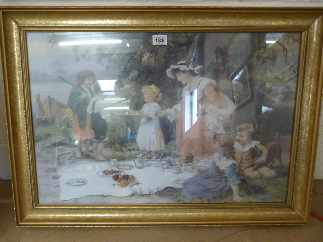 Large print 34" x 24" framed and glazed of a Victorian picnic scene