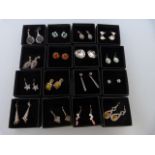 16 Silver pairs of Earrings with CZ or Semi-Precious stones