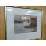 R E Richardson - Watercolour of a Harbour scene with fisherman - dated 1909?