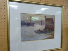 R E Richardson - Watercolour of a Harbour scene with fisherman - dated 1909?