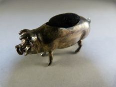 Hallmarked Silver pin cushion in the Form of a pig - marked 925