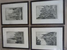 Four framed prints by Preston Cribb to include Canterbury, Salisbury and Winchester Cathedrals as