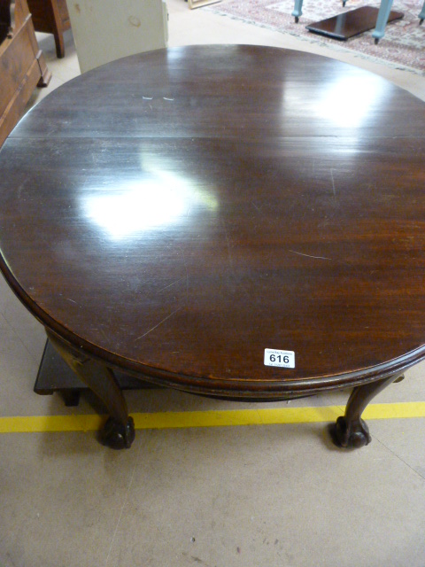 Mahogany extending table on claw and ball feet with extra leaf - Winder in office - Image 2 of 2