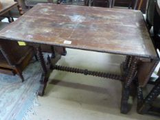 Small oak dropleaf table with Barley Twist stretcher and legs - some damage