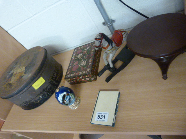 Tin ' Lovell's Toffee', Miniature rocking horse, apprectice breakfast table and hand painted trinket - Image 2 of 2