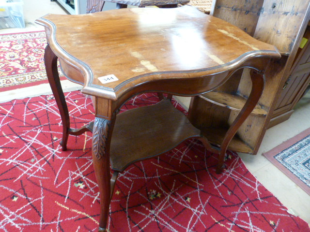 Mahogany two tier occasional table with carved features to legs - top A/F