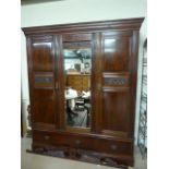 Mahogany Triple wardrobe with mirrored doors