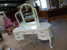 French Kidney shaped dressing table with freestanding mirror over