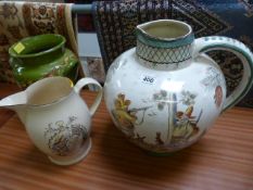 Large handpainted waterjug, one other and a Handpainted jardiniere