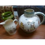 Large handpainted waterjug, one other and a Handpainted jardiniere