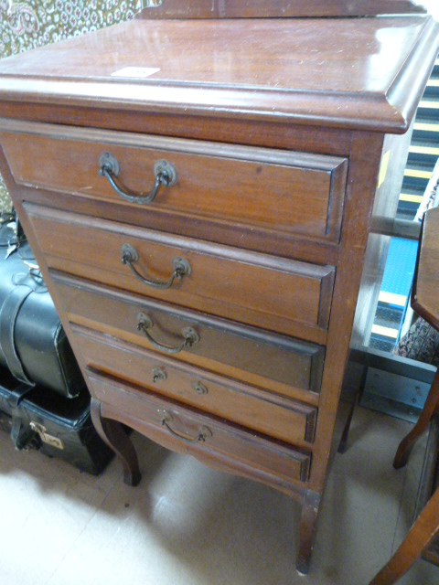 Mahogany filing chest of 5 drawers with drop down fronts - 1 Handle missing