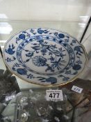 Meissen? Blue and white floral plate with gilt decoration