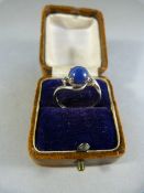 14K White Gold ring set with a six point stone sapphire and two small diamonds UK - M USA - 6 Weight