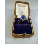 14K White Gold ring set with a six point stone sapphire and two small diamonds UK - M USA - 6 Weight