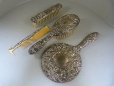 Hallmarked silver dressing table brushes, comb and mirror