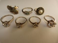 Bag containing seven silver dress rings