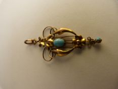 Art Nouveau brooch with Turquoise stone set in 9ct Gold