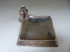 Silver metal tray and burner used for wax seal preparation, no visible hallmarks.