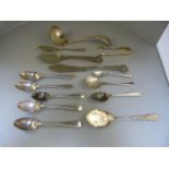 Ornate silverplated cutlery to include four hallmarked silver teaspoons