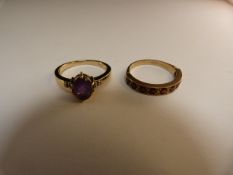 Two 9ct yellow gold rings with an Amethyst stone approx 8.5mm x 6.14mm with a small diamond set in