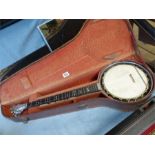 Vintage 5 String banjo - The Riley Baker Perfect Patent - engraved silvered casing to back and