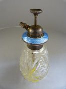 Hallmarked sterling silver perfume bottle with blue Gullioche enamel decoration