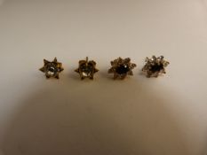 Pair of 9ct earrings with Dark Sapphires and CZ's and one other pair