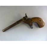 A 19th century ladies ' Bicycle ' muff pistol. Wooden grips, with single shot action. Letter B