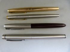 Three Parker pens - Parker 61 (14k rolled gold and 14k Nib), Parker 51 (14k nib), Parker A1 fountain