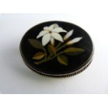 White metal (silver? no hallmarks) petric dina marble brooch approx 31.6mm x 39mm across