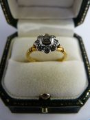 18ct Yellow Gold Diamond Cluster ring - centre stone approx 20pts with 9 approx 0.05pts stones