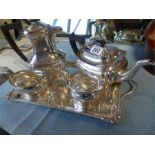 A three piece silver tea service, Emile Viner, Sheffield 1940, comprising; a teapot, a two handled