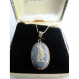 1940's Wedgwood Jasperware pendant depicting a classical scene of a lady with serpent (hung on a