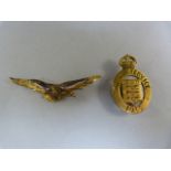 Two pieces of militaria - Ladies badge eagle set with Rose cut diamonds - gold plate and a 1915 on