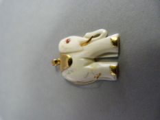 9ct accented bone Elephant Pendant with Ruby eye