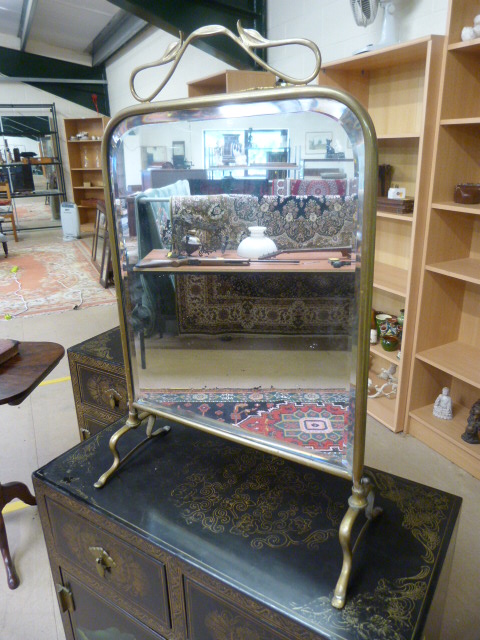 Art Nouveau brass fire screen with mirrored panel