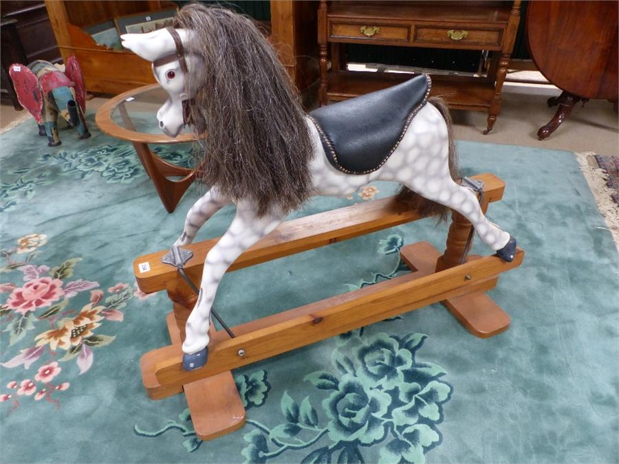 Dapple grey Rocking horse on pine rocking stand - Image 2 of 2