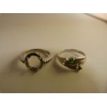 Two 9ct white gold diamond set rings in need of stones. Small crossover style Size N set with 6