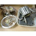 Large quantity of silverplated items to include flatware, Tazza's, dressing table set etc