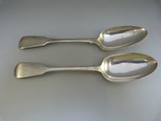 Pair George IV silver serving spoons, maker Francis Higgins II, London 1824, Approx. 22cm