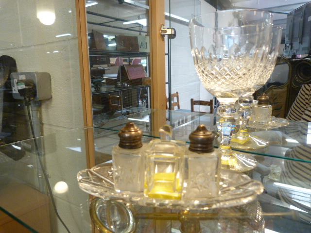 Small glass condiment set with hallmarked silver tops and a cut glass rummer - Image 2 of 2
