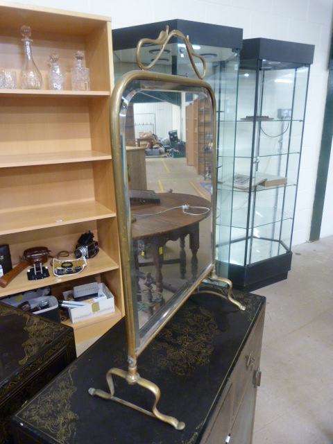 Art Nouveau brass fire screen with mirrored panel - Image 2 of 6