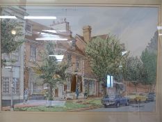 Armand Foster - Watercolour of a street scene - Signed lower right - size inc frame - 69cm x 52.5cm