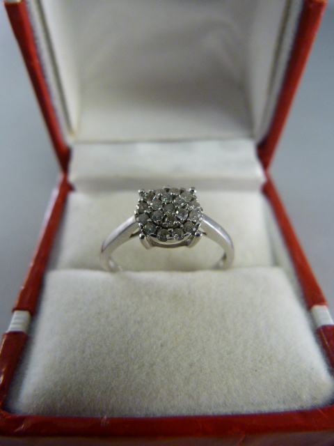 9ct White Gold 2ct spread 19 Brilliant cut cluster ring. Size UK - N USA 6.5 Gross weight 1.8g