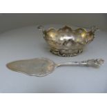 Continental hallmarked silver cake slice (800) along with a SCM trinket bowl with two handles