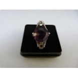 Vintage silver (marks rubbed away) Paste amethyst and marcasite ring UK - M USA 6 Gross weight 4.6g