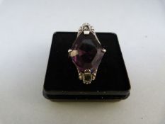 Vintage silver (marks rubbed away) Paste amethyst and marcasite ring UK - M USA 6 Gross weight 4.6g