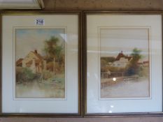 A pair of Leopold Rivers (1852-1905) watercolour paintings of dwellings in countryside scenes.